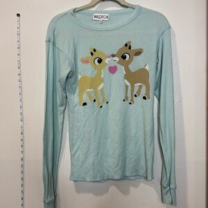 EUC wildfox reindeer holiday Christmas flannel mint color sz medium